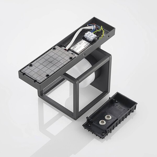 Lucande Timio kültéri fali lámpa, downlight, érzékelő, GX53, IP44, dimmelhető, Alu / szürke / cink, Alumínium, Modern
