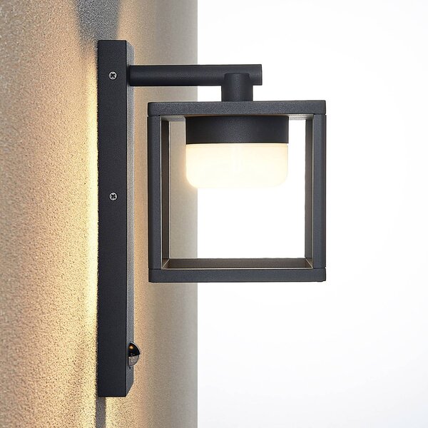 Lucande Timio kültéri fali lámpa, downlight, érzékelő, GX53, IP44, dimmelhető, Alu / szürke / cink, Alumínium, Modern