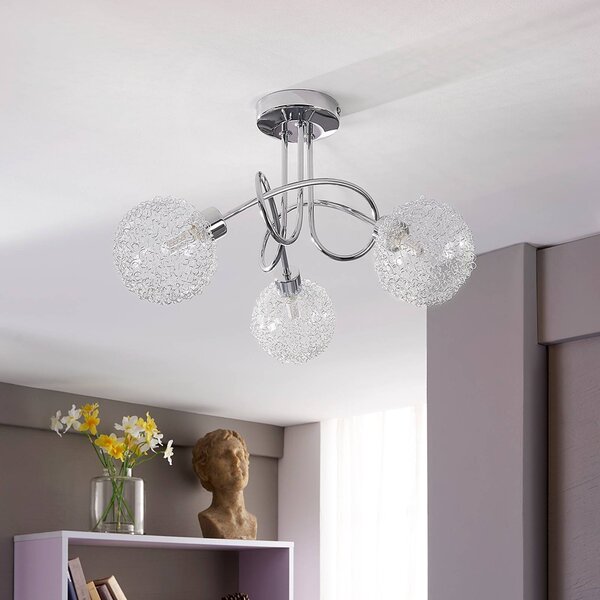 Lindby mennyezeti lámpa Ticino, Ø 40 cm, króm, üveg, fém, dimmelhető, Króm / ezüst, Folyosó, fém, Modern