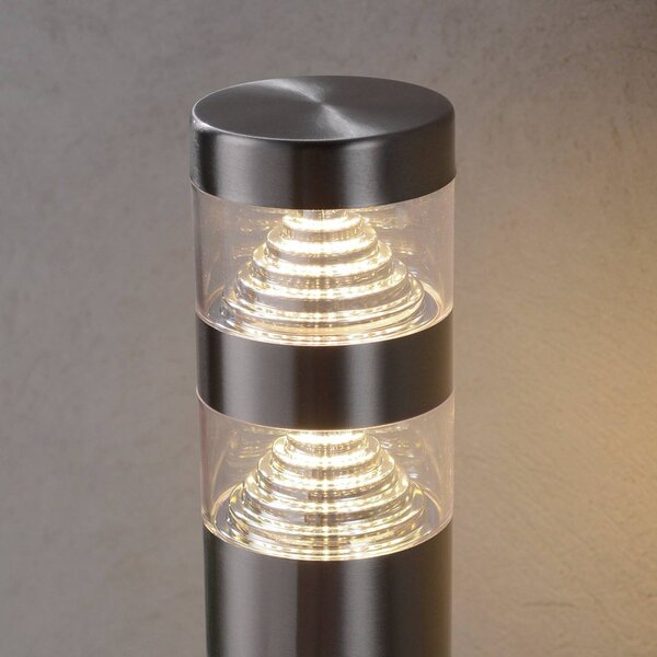 Lindby LED talapzati lámpa Lanea, 40 cm, szürke, rozsdamentes acél, IP44, Alu / szürke / cink, Rozsdamentes acél, Modern