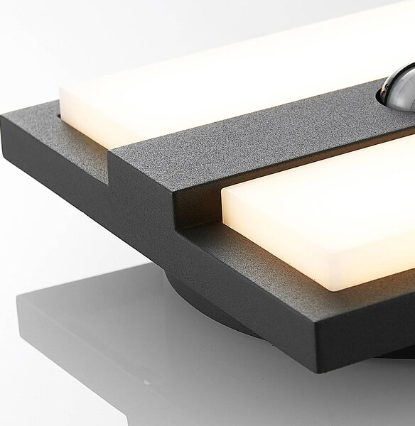 Lucande LED kültéri fali lámpa Gylfi, 20 cm, fekete, szenzoros, szenzoros, Fekete, Alumínium, Modern
