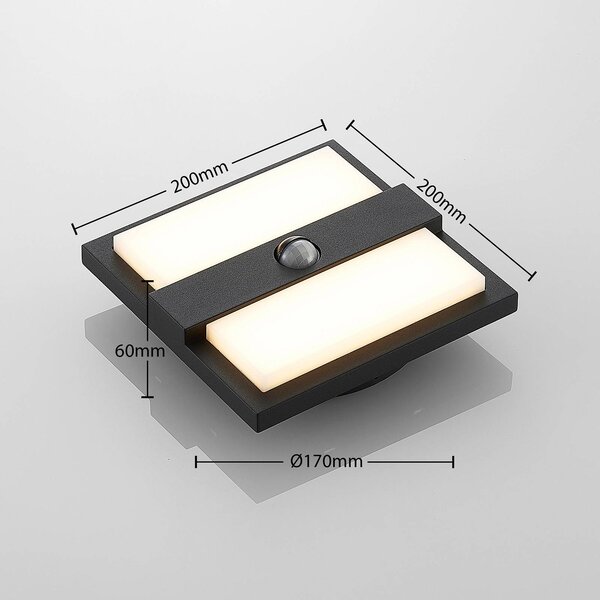 Lucande LED kültéri fali lámpa Gylfi, 20 cm, fekete, szenzoros, szenzoros, Fekete, Alumínium, Modern