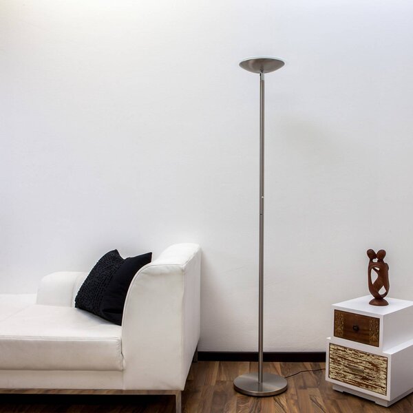 Lindby Malea LED álló lámpa, nikkel színű, dimmelhető, 180 cm, dimmelhető, Alu / szürke / cink, Nappali / Étkező, fém, Modern