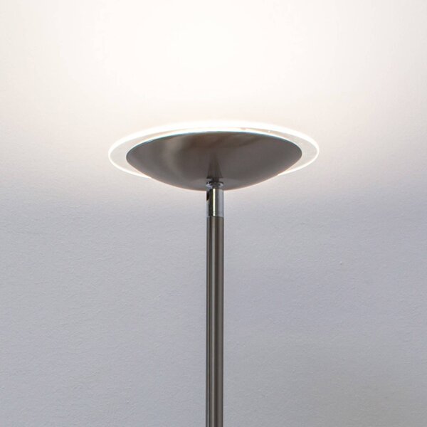 Lindby Malea LED álló lámpa, nikkel színű, dimmelhető, 180 cm, dimmelhető, Alu / szürke / cink, Nappali / Étkező, fém, Modern