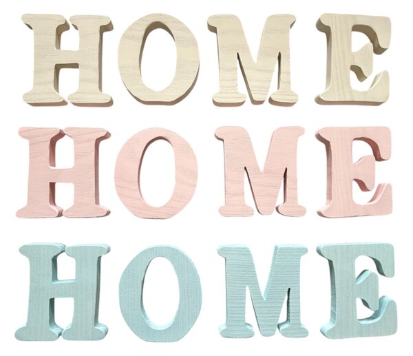 HOME betűsor fából különböző színekben