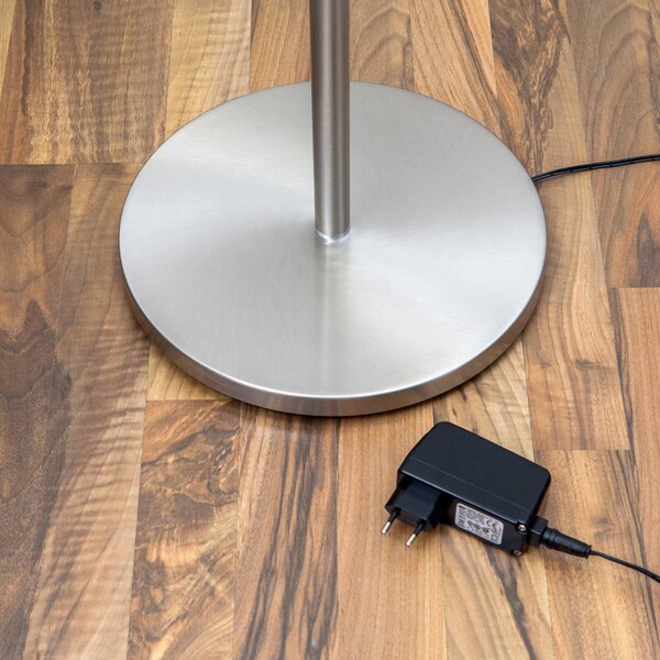 Lindby Malea LED álló lámpa, nikkel színű, dimmelhető, 180 cm, dimmelhető, Alu / szürke / cink, Nappali / Étkező, fém, Modern