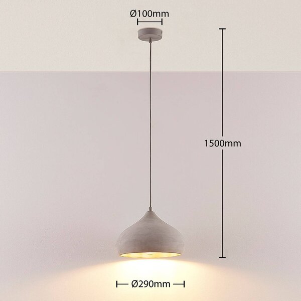 Lindby függőlámpa Morton, Ø 29 cm, szürke, beton, E27, dimmelhető, Alu / szürke / cink, Nappali / Étkező, Beton, Modern