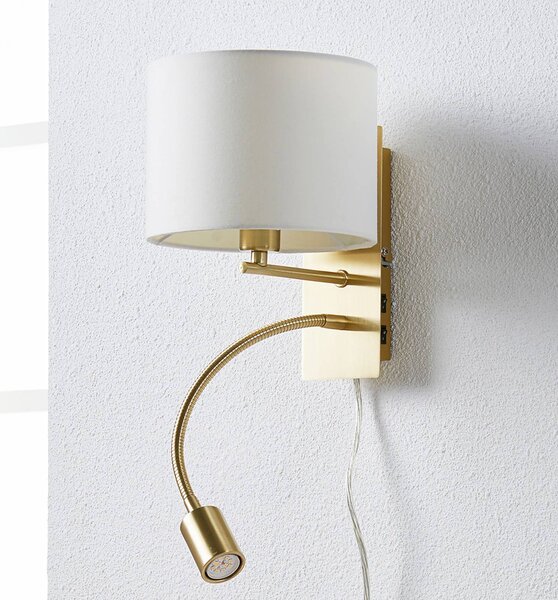 Lindby fali lámpa Florens, sárgaréz, LED-es olvasólámpa, 23,5 cm, Sárgaréz / arany, Nappali / Étkező, Textil / szövet / selyem, Modern