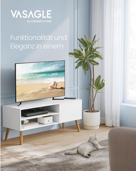 TV-állvány, 120 cm széles TV-szekrény, fehér