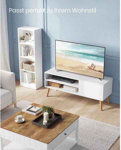 TV-állvány, 120 cm széles TV-szekrény, fehér