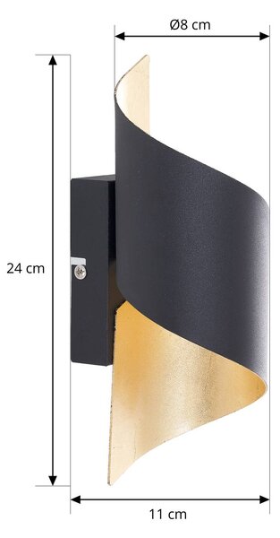 Lindby fali lámpa Desirio, fekete/arany, 24cm, fém, dimmelhető, Fekete, Hálószoba, fém, Modern