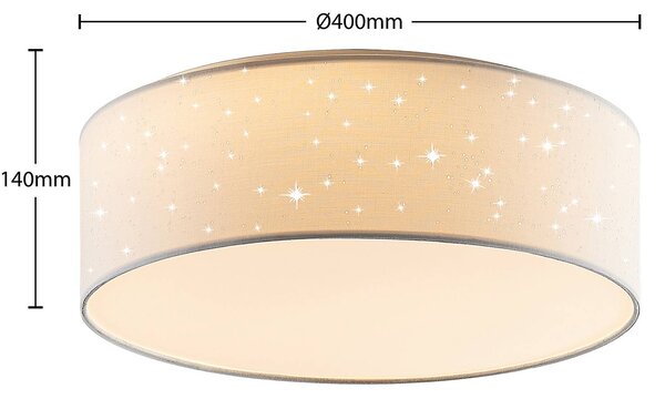 Lindby LED mennyezeti lámpa Ellamina, 40 cm, fehér, textil, Fehér / opál, Nappali / Étkező, Textil / szövet / selyem, Modern
