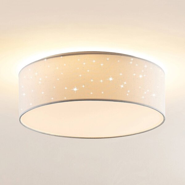 Lindby LED mennyezeti lámpa Ellamina, 40 cm, fehér, textil, Fehér / opál, Nappali / Étkező, Textil / szövet / selyem, Modern