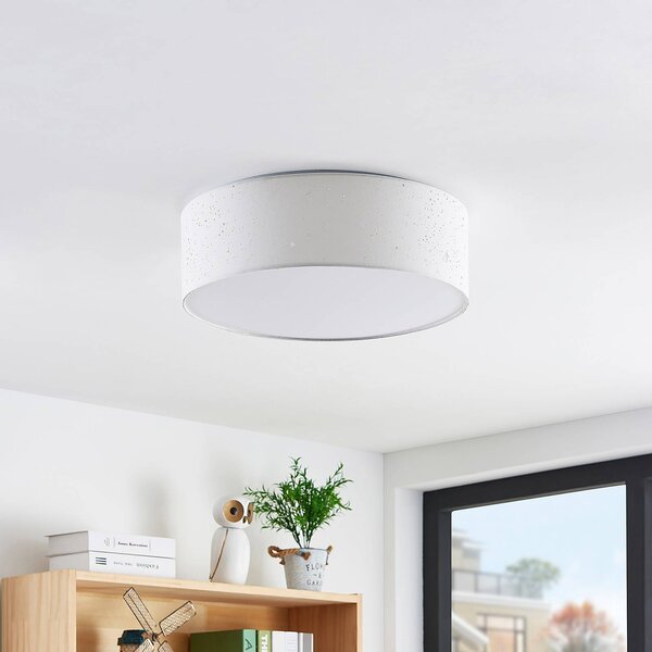 Lindby LED mennyezeti lámpa Ellamina, 40 cm, fehér, textil, Fehér / opál, Nappali / Étkező, Textil / szövet / selyem, Modern