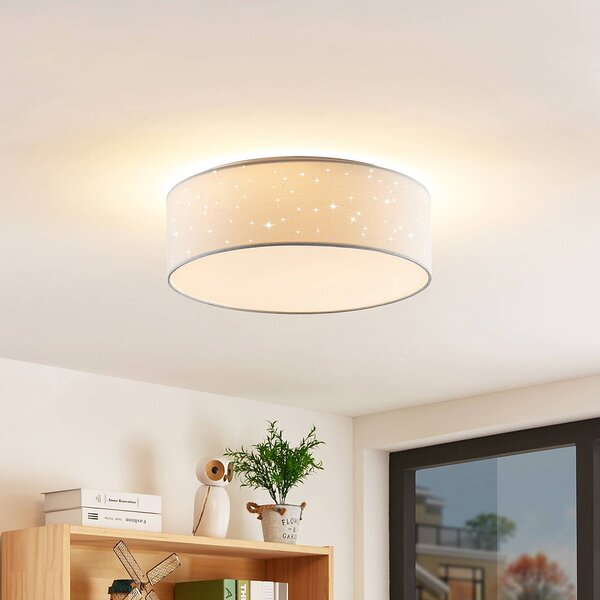 Lindby LED mennyezeti lámpa Ellamina, 40 cm, fehér, textil, Fehér / opál, Nappali / Étkező, Textil / szövet / selyem, Modern