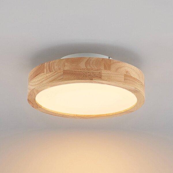 Lindby LED mennyezeti lámpa Lanira, Ø 30 cm, fa, távirányító, CCT, dimmelhető, Világos fa, Nappali / Étkező, Fa, Modern