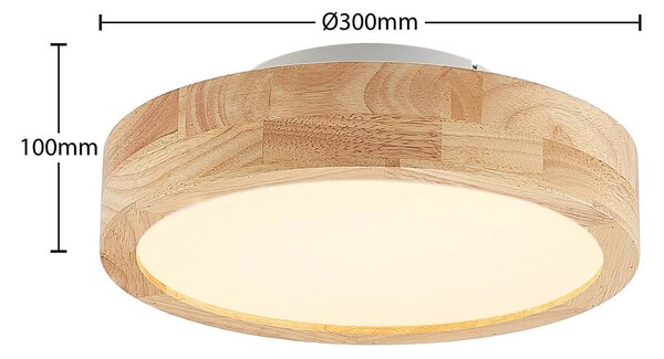 Lindby LED mennyezeti lámpa Lanira, Ø 30 cm, fa, távirányító, CCT, dimmelhető, Világos fa, Nappali / Étkező, Fa, Modern