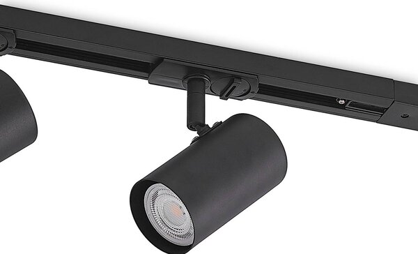 Lindby sínrendszer Linaro, GU10, 4 lámpás, fekete, Ø 6 cm, dimmelhető, Fekete, Folyosó, Alumínium, Modern