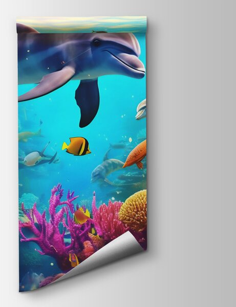 Fotótapéta Delfin úszik egy korallzátonyban, Gyerekszoba fotótapéta, Népszerű fotótapéta, u94773 - Tapeko.hu