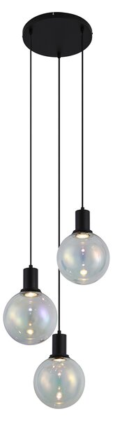 Design függőlámpa fekete szivárványos üveggel, kerek, 3-lámpás - Mallon