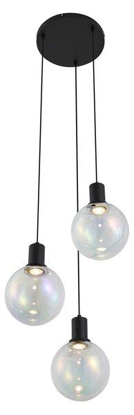 Design függőlámpa fekete szivárványos üveggel, kerek, 3-lámpás - Mallon