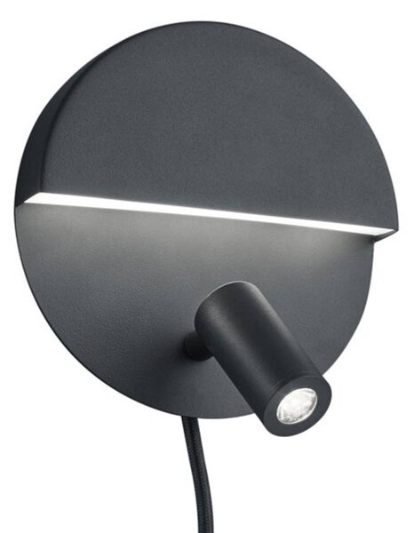 Trio Lighting Mario LED fali lámpa forgatható spotlámpával, Fekete, Nappali / Étkező, fém, Modern