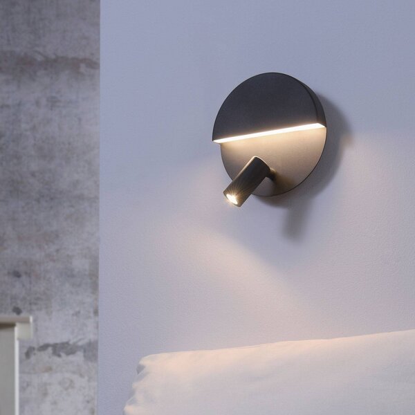 Trio Lighting Mario LED fali lámpa forgatható spotlámpával, Fekete, Nappali / Étkező, fém, Modern