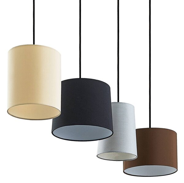 Lindby függőlámpa Amilia, szövet, 4-lámpás, szürke/bézs, E27, dimmelhető, Világos fa, Nappali / Étkező, Textil / szövet / selyem, Modern