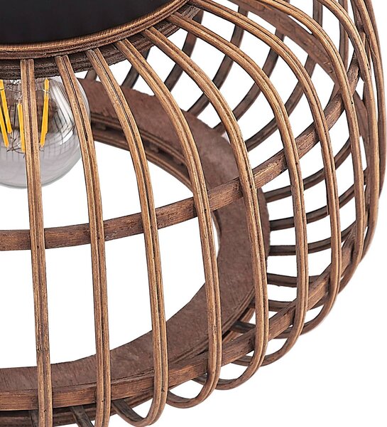 Lindby mennyezeti lámpa Bominio, Ø 33 cm, rattan, fa, E27, dimmelhető, Világos fa, Nappali / Étkező, Fa, Skandináv