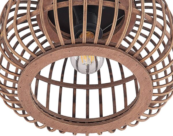 Lindby mennyezeti lámpa Bominio, Ø 33 cm, rattan, fa, E27, dimmelhető, Világos fa, Nappali / Étkező, Fa, Skandináv