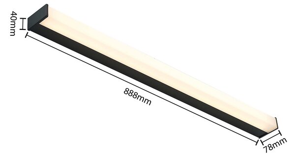 Lindby LED fürdőszoba fali lámpa Ulisan, 89 cm, fekete, szögletes, szögletes, Fekete, Fürdőszoba, Alumínium, Modern