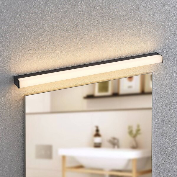 Lindby LED fürdőszoba fali lámpa Ulisan, 89 cm, fekete, szögletes, szögletes, Fekete, Fürdőszoba, Alumínium, Modern
