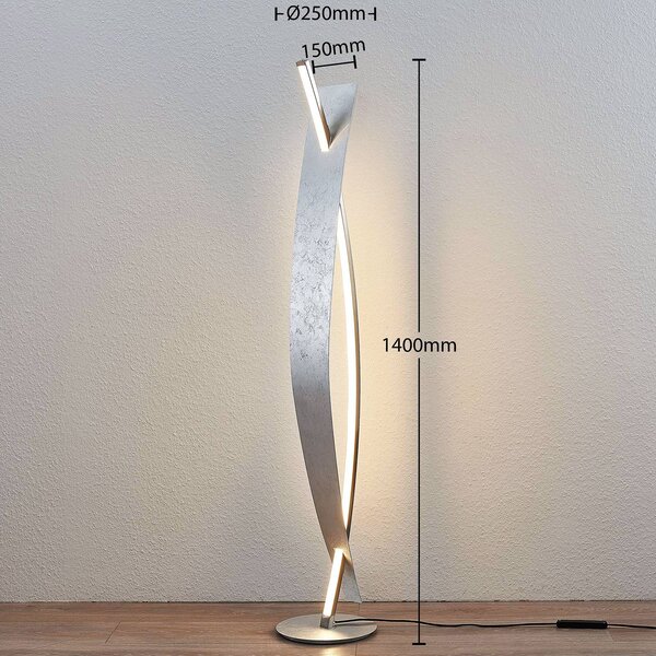 Lucande LED állólámpa Marija, ezüst, fényerőszabályzó, 140 cm, dimmelhető, Króm / ezüst, Nappali / Étkező, fém, Modern