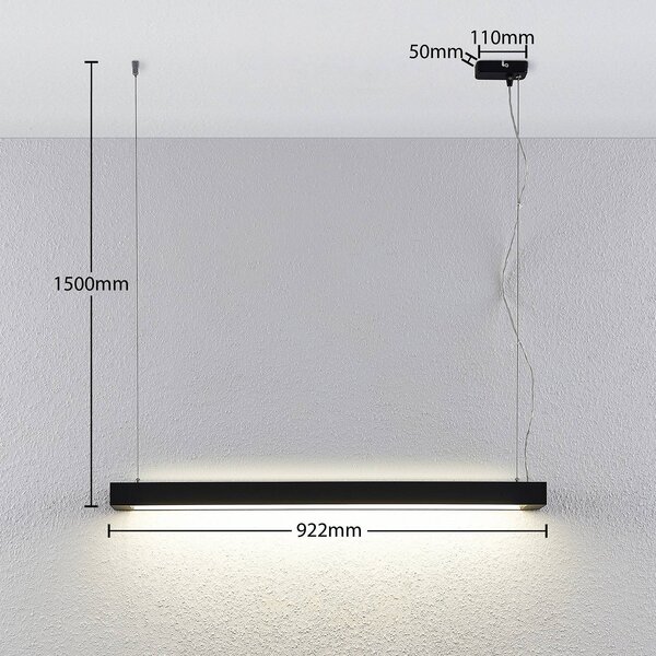 Arcchio LED-es függőlámpa Cuna, 92 cm, fekete, fém, Fekete, Dolgozószoba / Iroda, Alumínium, Modern