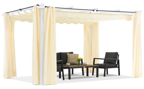 Barbados terasz pergola 3x4 m, Garden Point függönyökkel fehér és bézs színben