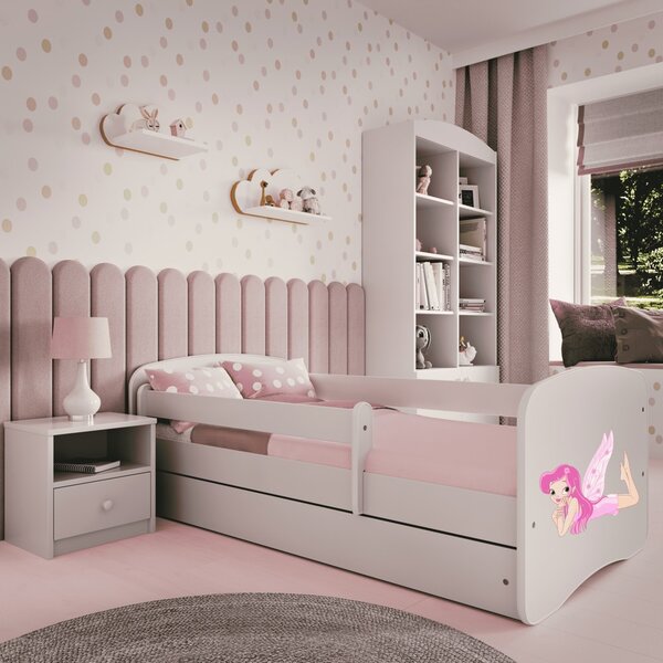 Babydreams gyerekágy fekvő tündér dizájnnal, méret: 140x70, szín: fehér, matrac nélkül, ágyneműtartóval