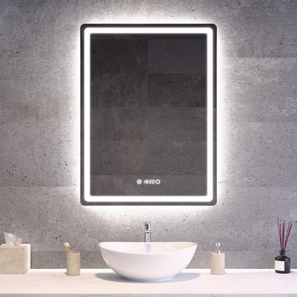 Álló fürdőszobai LED tükör 60x80cm | Óra - Fényerő és színhőmérséklet szabályozás | Welland Type20V