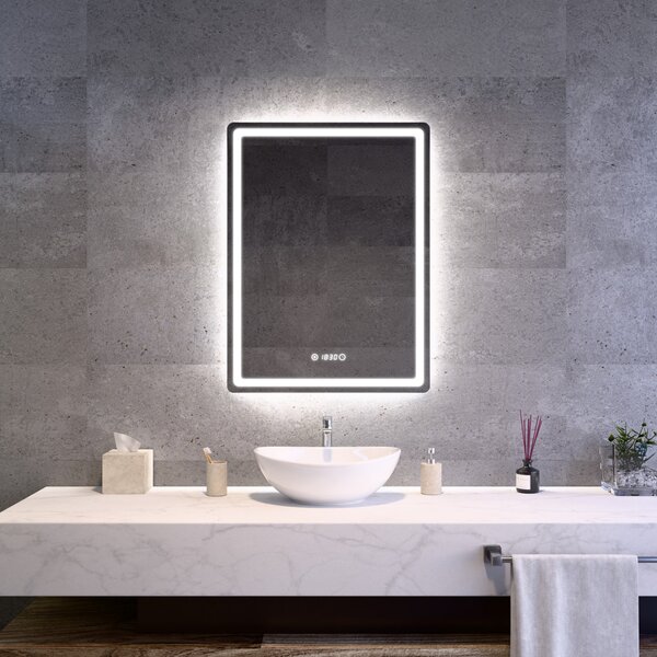 Álló fürdőszobai LED tükör 60x80cm | Óra - Fényerő és színhőmérséklet szabályozás | Welland Type20V