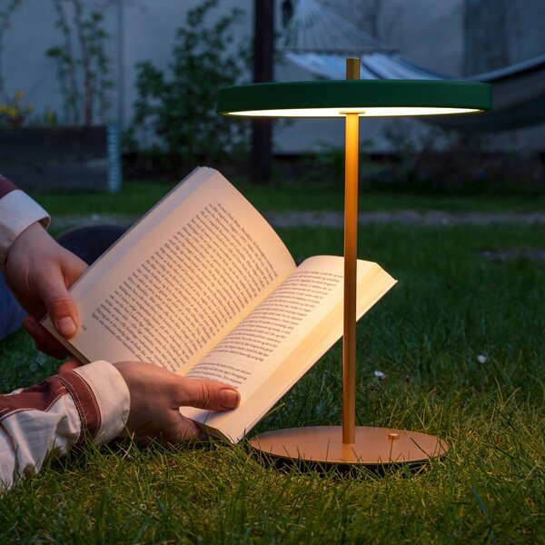 UMAGE LED-es újratölthető asztali lámpa Asteria Move erdőzöld/réz 31cm, dimmelhető, Sárgaréz / arany, Nappali / Étkező, fém, Dizájn