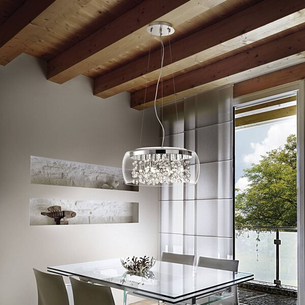 IDEAL LUX Audi függő lámpa átlátszó üvegből, Ø50 cm, dimmelhető, Tiszta / átlátszó, Nappali / Étkező, Üveg, Dizájn
