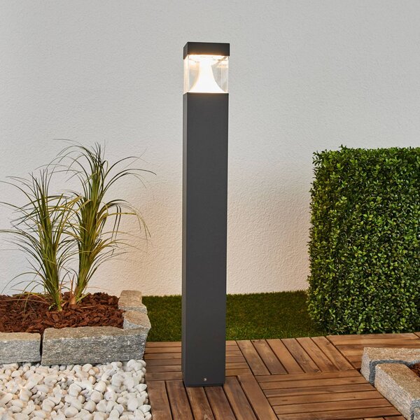 Lucande LED ösvény világítás Egon, magasság 90 cm, grafit szürke, IP54, Fekete, Alumínium, Modern