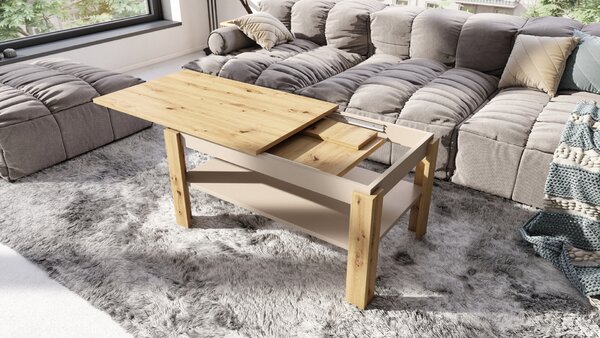 Mazzoni ASTI-R Artisan Tölgy/Bézs (Pezsgő) - MODERN DOHÁNYZÓASZTAL BŐVÍTHETŐ ASZTALLAPPAL