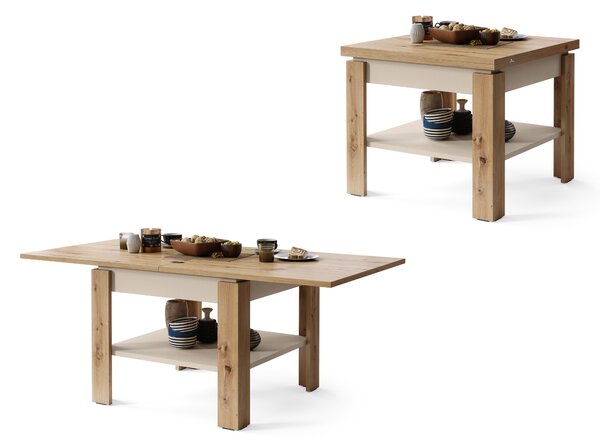 Mazzoni LEO Artisan Tölgy/Bézs (Pezsgő) - KOMPAKT NYITHATÓ DOHÁNYZÓASZTAL ÉTKEZŐASZTAL ÉS DOHÁNYZÓASZTAL EGYBEN