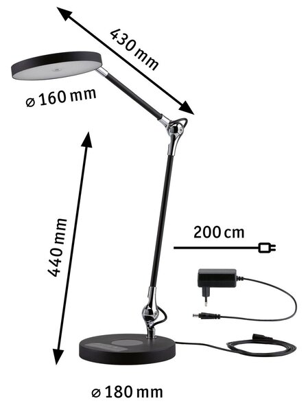 Paulmann Numis LED asztali lámpa töltőfunkcióval, fekete, dimmelhető, Fekete, Dolgozószoba / Iroda, Alumínium, Modern