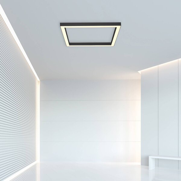 PURE LED mennyezeti lámpa Lines, 55x55 cm, antracit, CCT, távirányítós, dimmelhető, Fekete, Nappali / Étkező, Alumínium, Modern