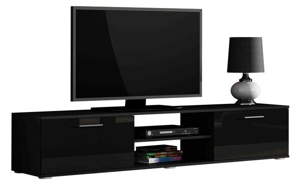 TV-állvány Tornola 101, Közepes sűrűségű farostlemez, Laminált forgácslap, 37x180x43cm, Fényes fekete, Fekete