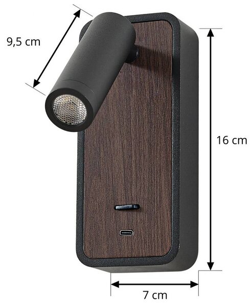 Lindby LED fali világítás Tallis, fekete, USB-C, mozgatható, Fekete, Hálószoba, fém, Modern