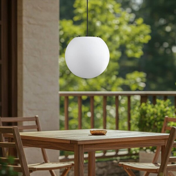 Lindby Alea kültéri függesztett lámpa, fehér, műanyag, Ø 38 cm, dimmelhető, Fehér / opál, Műanyag, Modern