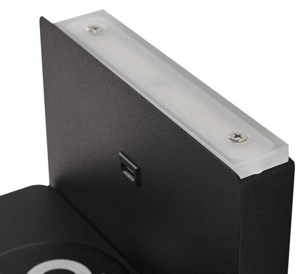 Lindby LED fali lámpa Auden, fekete, dugasz, töltőállomás, Fekete, Nappali / Étkező, fém, Modern