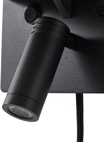 Lindby LED fali lámpa Auden, fekete, dugasz, töltőállomás, Fekete, Nappali / Étkező, fém, Modern